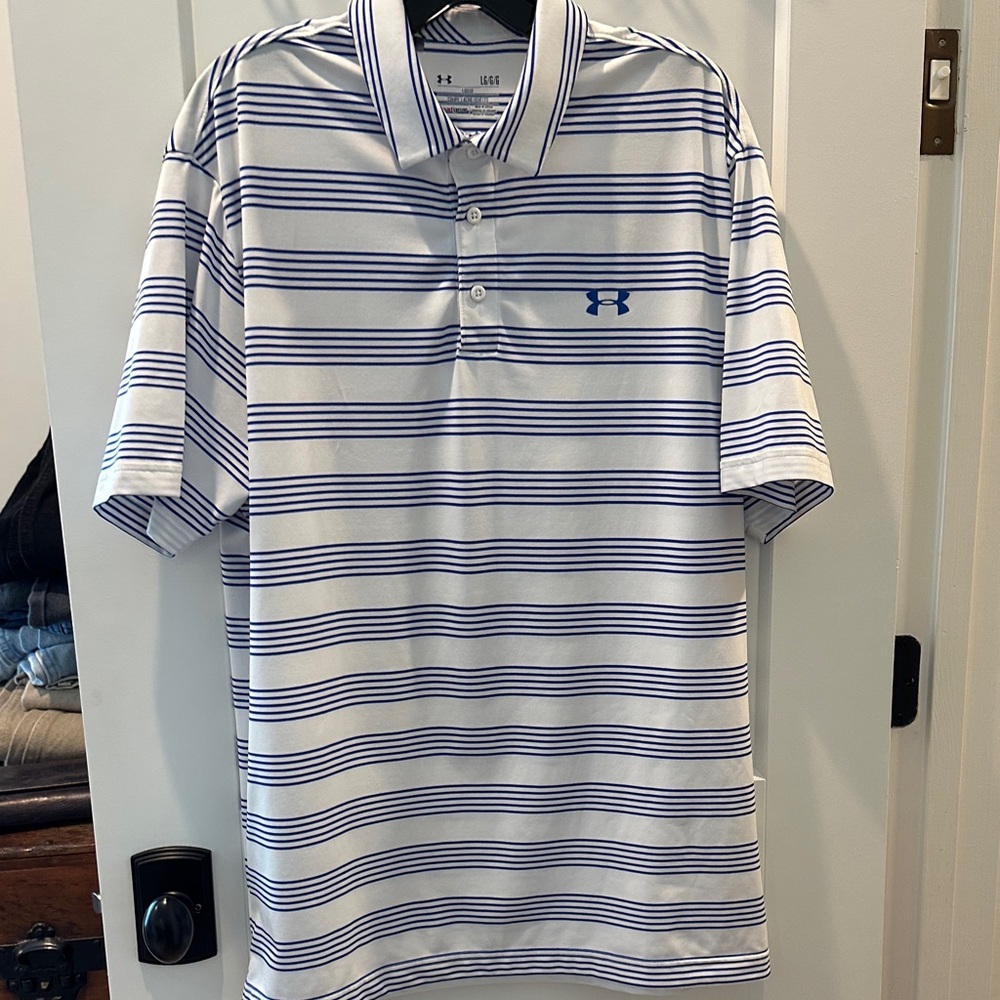 Under Armour White Polo with Blue Stripes